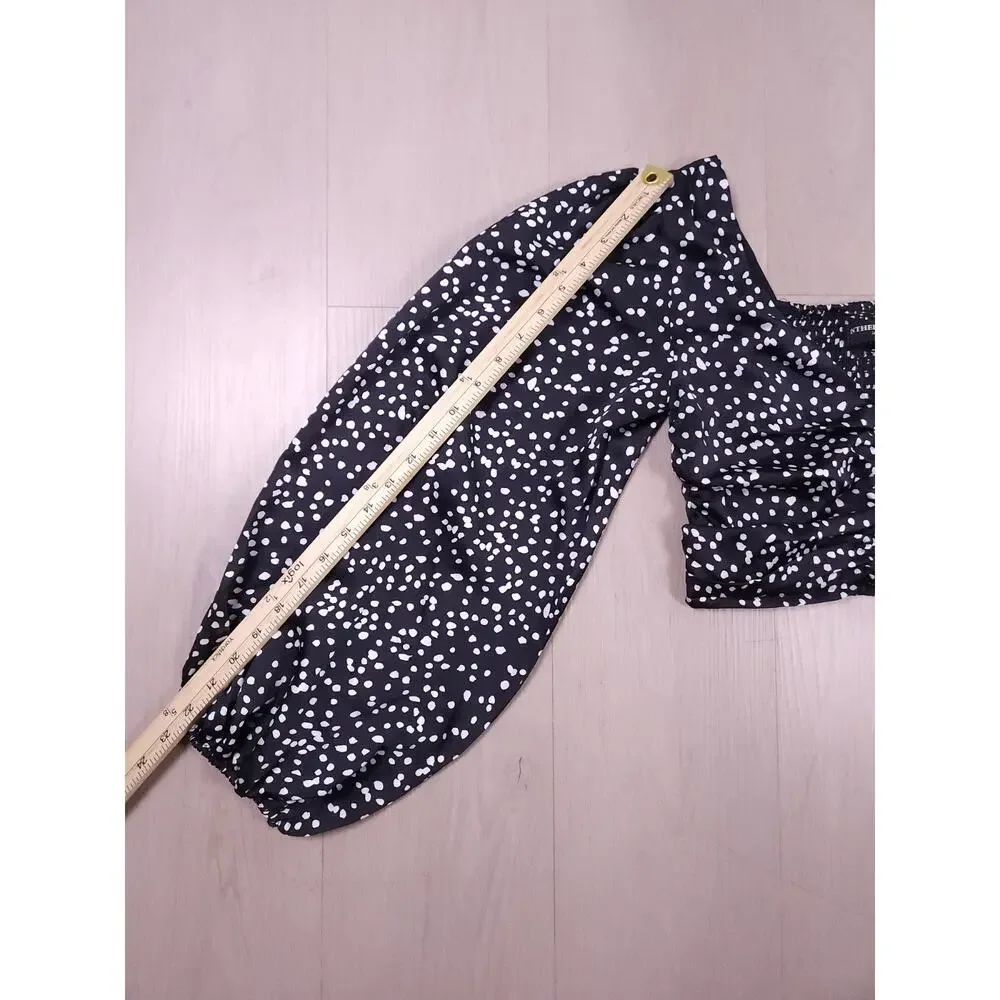 INTHEBEGINNING Los Angeles Puff Sleeve Polka Dot Crop Top – Black/White, Size S - Picture 2 of 12